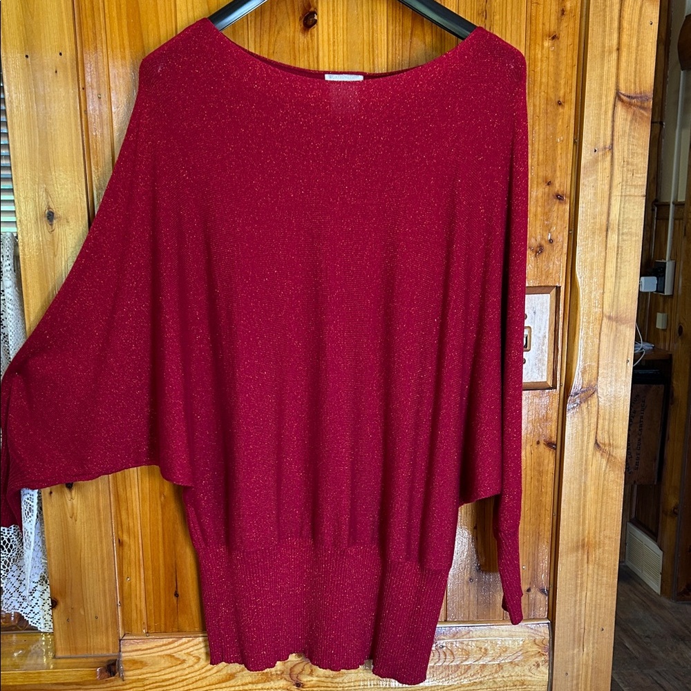 Worthington Red Sparkle Batwing Crew Neck Sweater